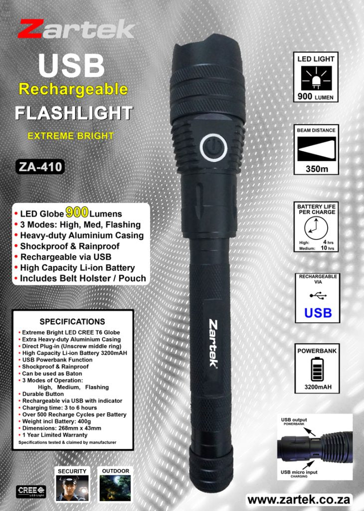 Load image into Gallery viewer, Zartek ZA-410 LED Rechargeable Torch
