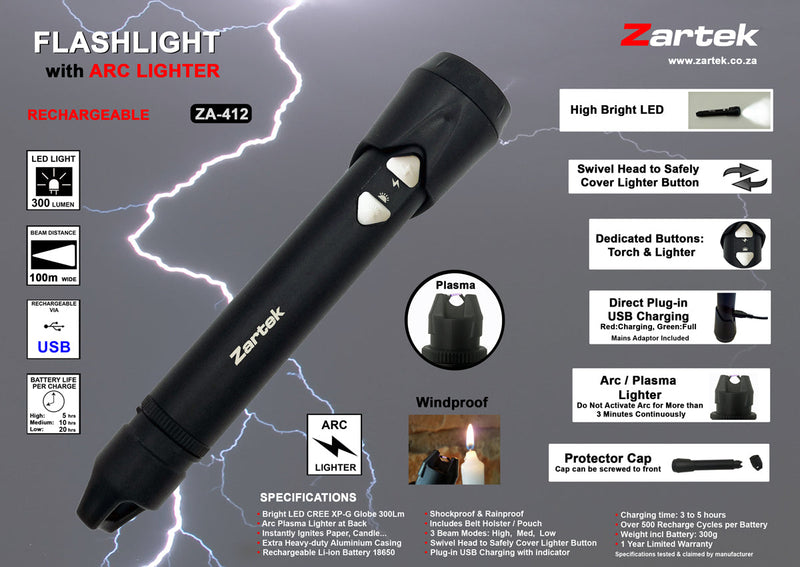 Load image into Gallery viewer, Zartek ZA-412 LED Rechargeable Torch
